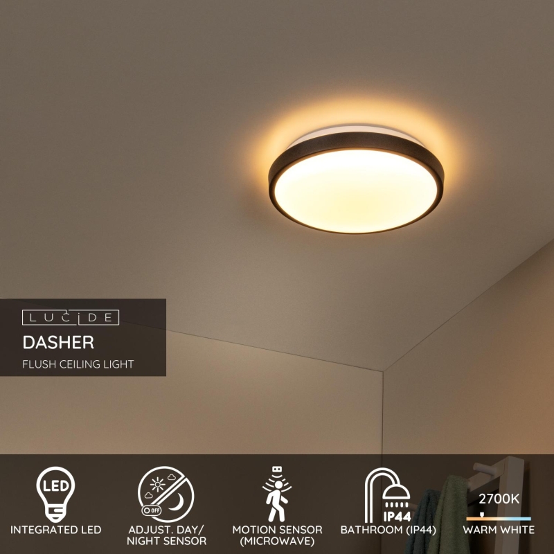 Lucide DASHER - Zapustené stropné svietidlo Kúpeľňa - Ø 29,3 cm - LED - 1x12W 2700K - IP44 - Čierna